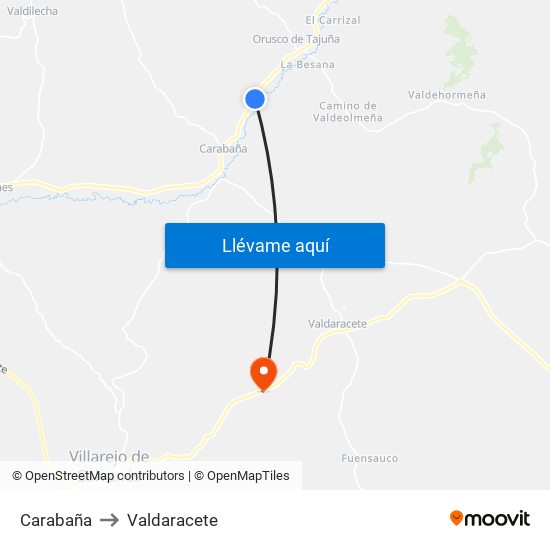 Carabaña to Valdaracete map