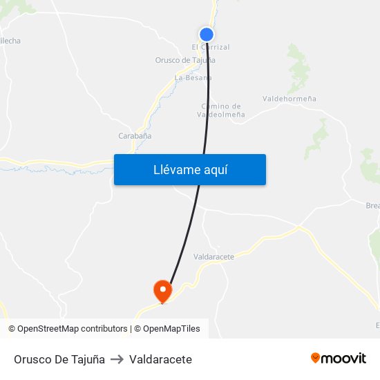 Orusco De Tajuña to Valdaracete map