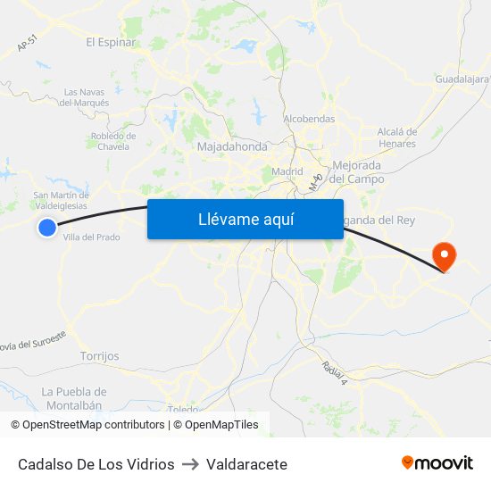 Cadalso De Los Vidrios to Valdaracete map