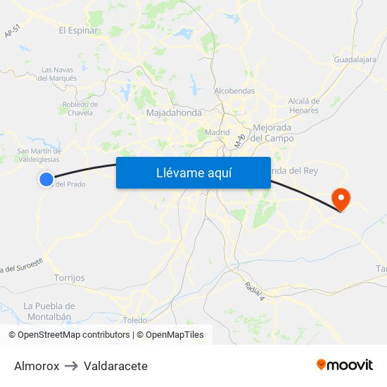 Almorox to Valdaracete map
