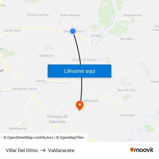 Villar Del Olmo to Valdaracete map