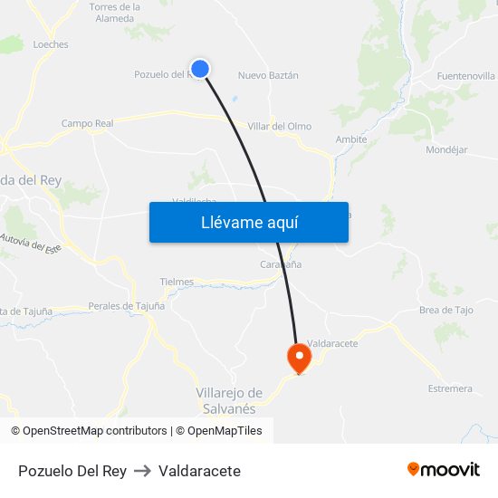 Pozuelo Del Rey to Valdaracete map