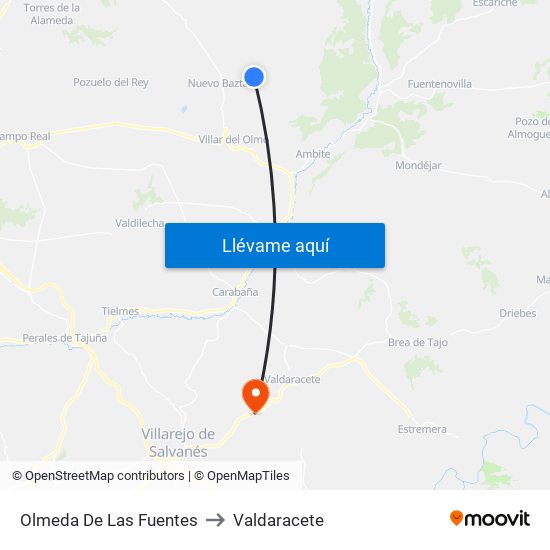 Olmeda De Las Fuentes to Valdaracete map