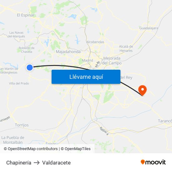 Chapinería to Valdaracete map