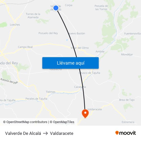 Valverde De Alcalá to Valdaracete map