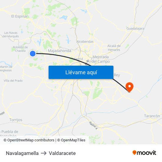 Navalagamella to Valdaracete map