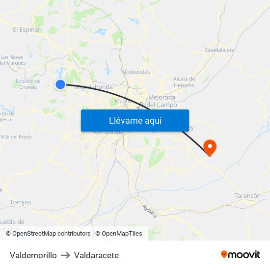 Valdemorillo to Valdaracete map