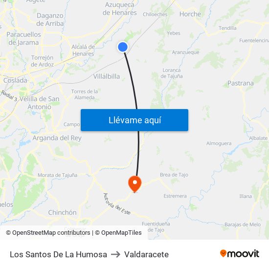 Los Santos De La Humosa to Valdaracete map