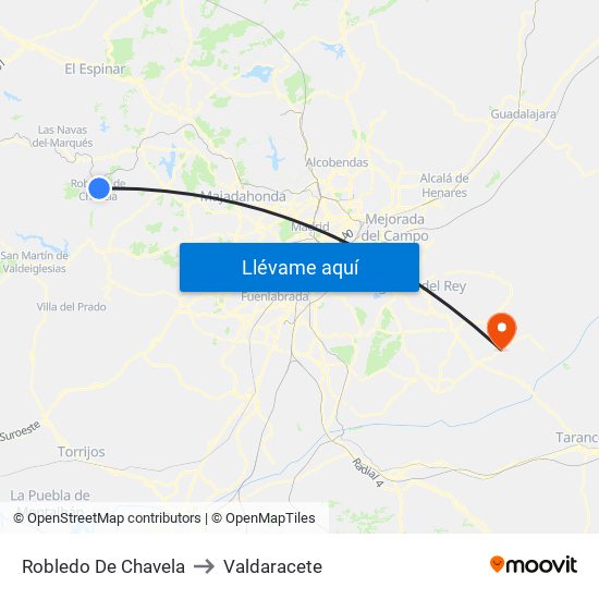 Robledo De Chavela to Valdaracete map