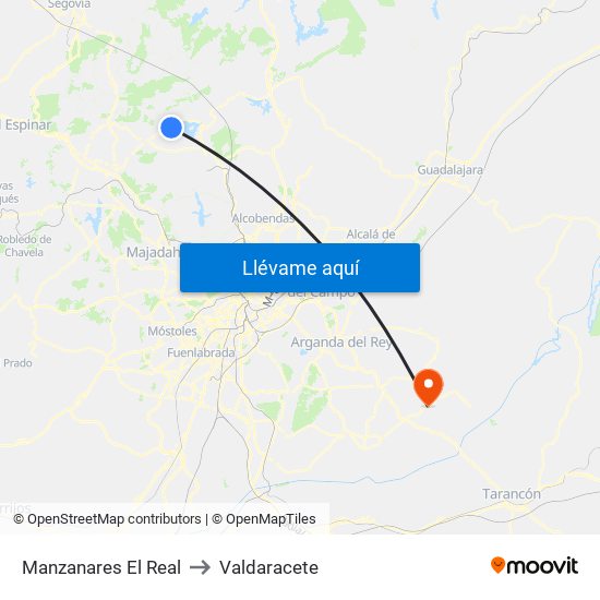 Manzanares El Real to Valdaracete map