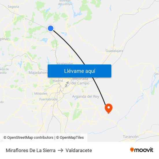 Miraflores De La Sierra to Valdaracete map