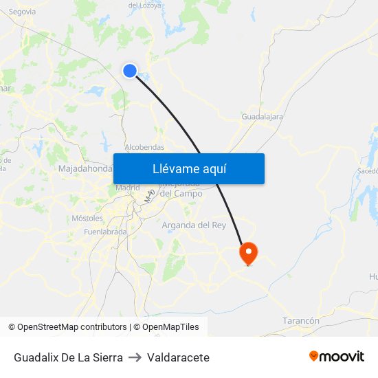 Guadalix De La Sierra to Valdaracete map