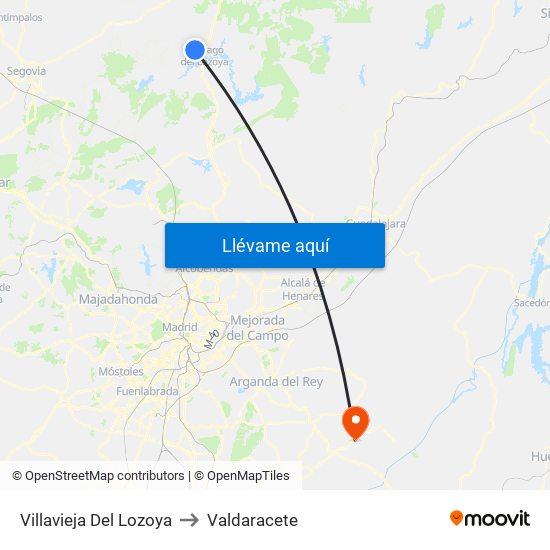 Villavieja Del Lozoya to Valdaracete map