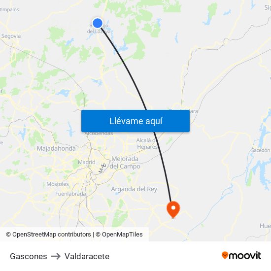 Gascones to Valdaracete map
