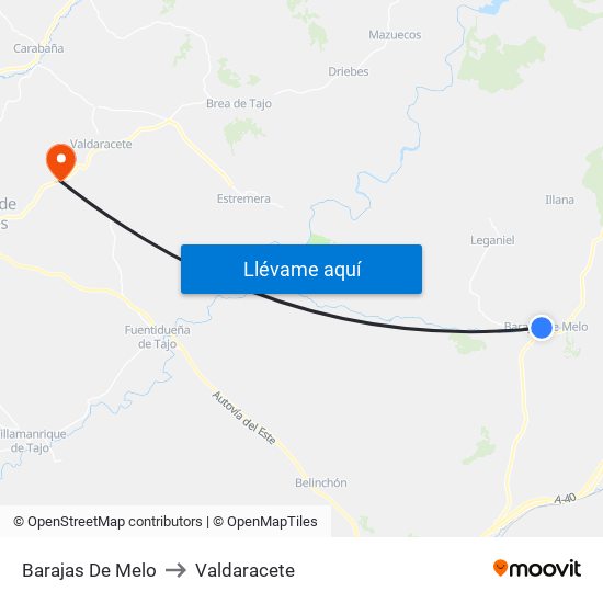 Barajas De Melo to Valdaracete map