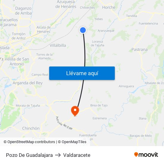 Pozo De Guadalajara to Valdaracete map