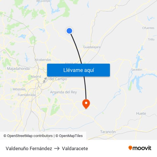Valdenuño Fernández to Valdaracete map
