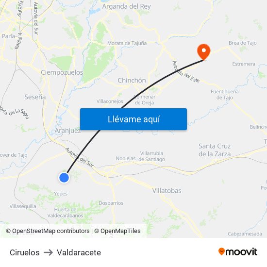 Ciruelos to Valdaracete map