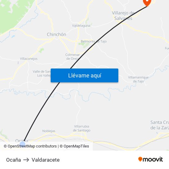 Ocaña to Valdaracete map