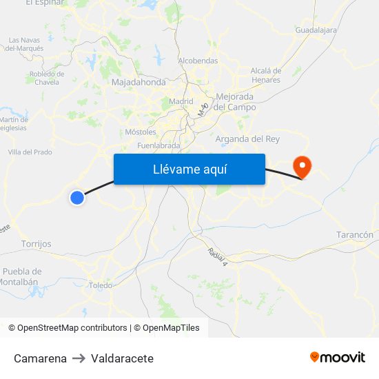 Camarena to Valdaracete map