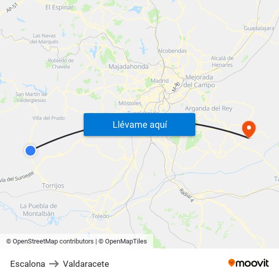 Escalona to Valdaracete map