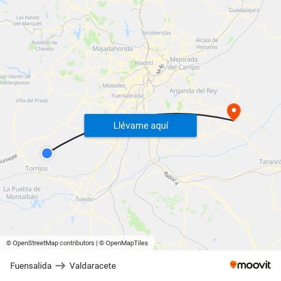 Fuensalida to Valdaracete map