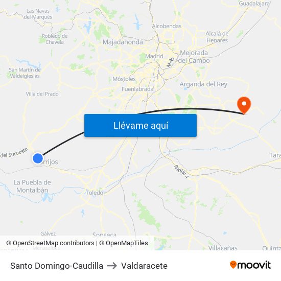 Santo Domingo-Caudilla to Valdaracete map