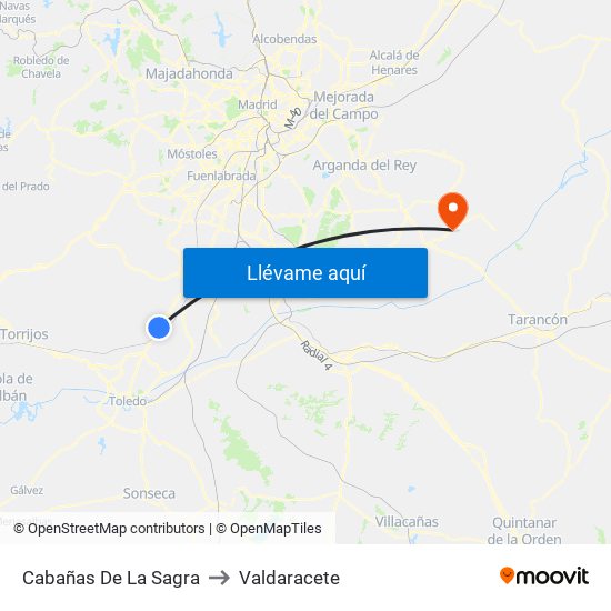 Cabañas De La Sagra to Valdaracete map