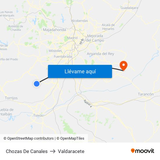 Chozas De Canales to Valdaracete map
