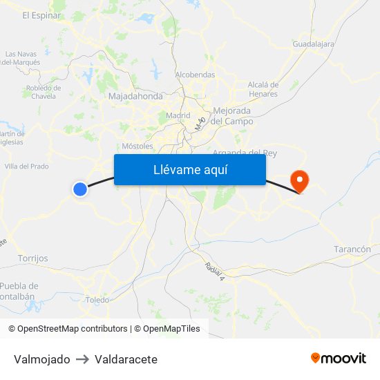 Valmojado to Valdaracete map