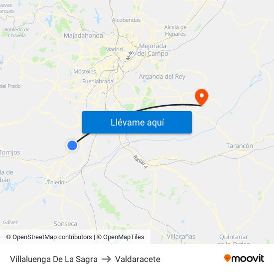 Villaluenga De La Sagra to Valdaracete map