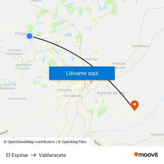 El Espinar to Valdaracete map