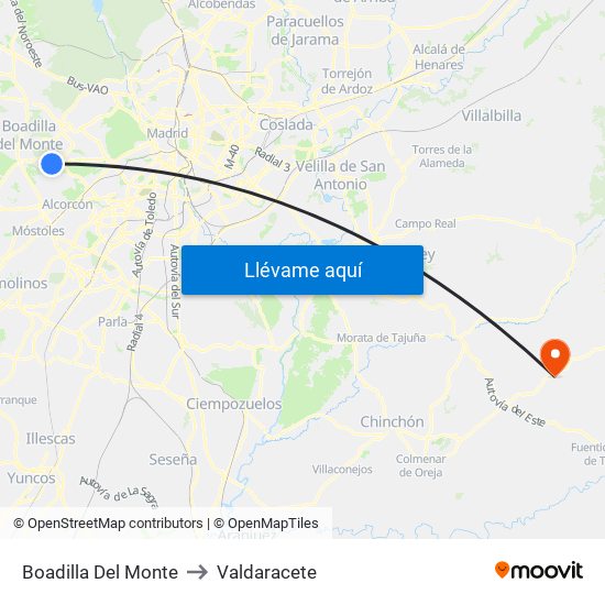 Boadilla Del Monte to Valdaracete map