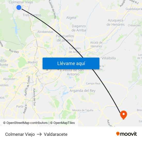 Colmenar Viejo to Valdaracete map