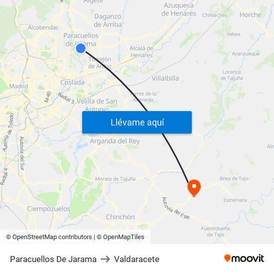 Paracuellos De Jarama to Valdaracete map