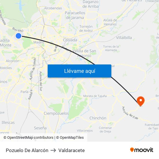Pozuelo De Alarcón to Valdaracete map