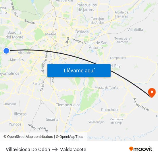 Villaviciosa De Odón to Valdaracete map