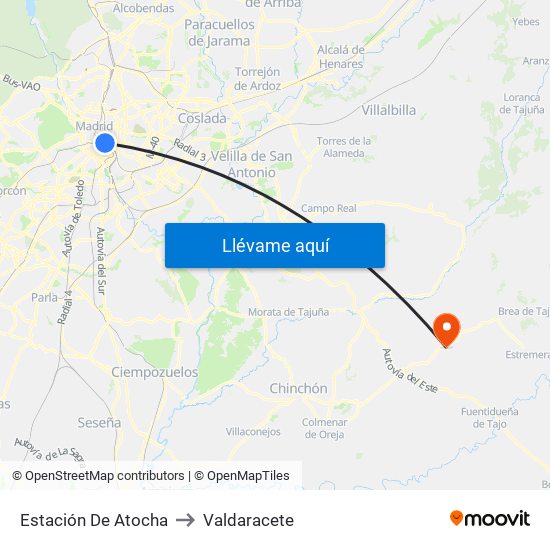 Estación De Atocha to Valdaracete map
