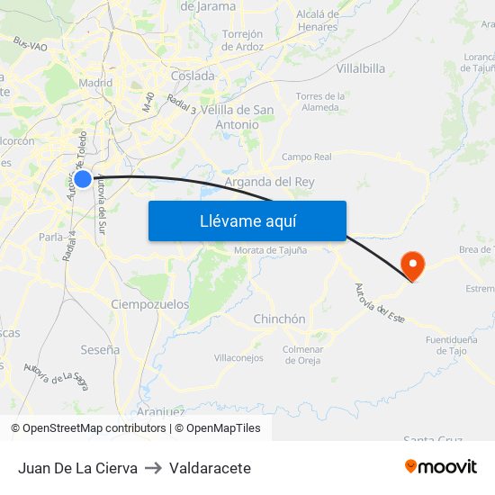 Juan De La Cierva to Valdaracete map