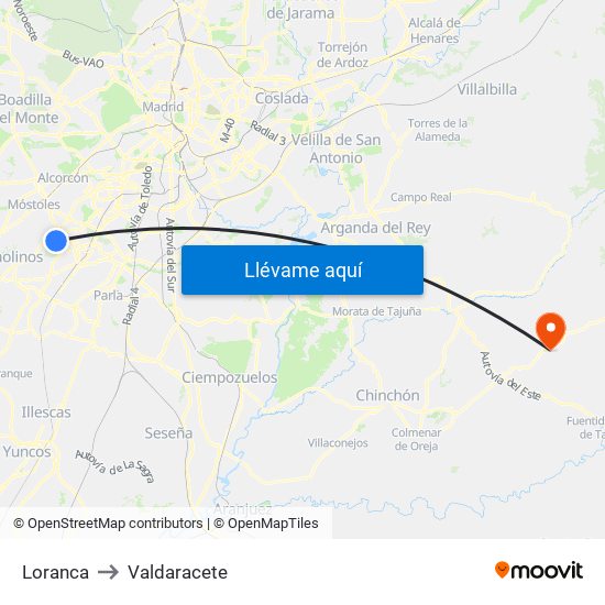 Loranca to Valdaracete map