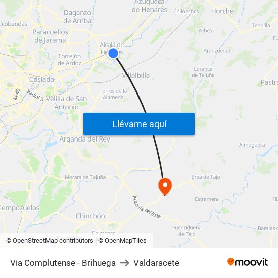 Vía Complutense - Brihuega to Valdaracete map