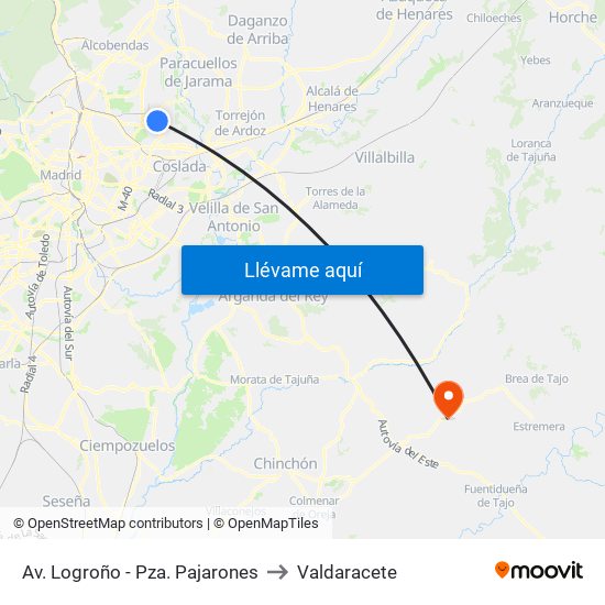 Av. Logroño - Pza. Pajarones to Valdaracete map
