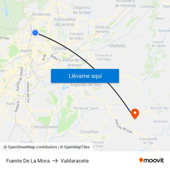 Fuente De La Mora to Valdaracete map