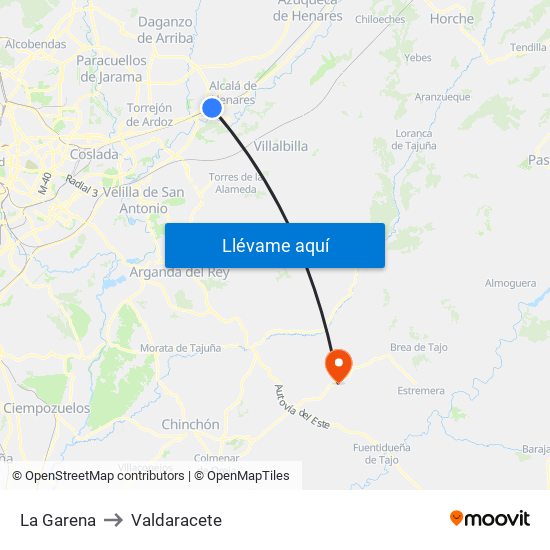 La Garena to Valdaracete map