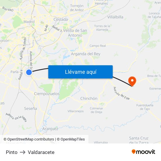Pinto to Valdaracete map