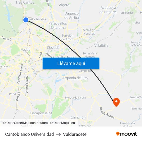 Cantoblanco Universidad to Valdaracete map