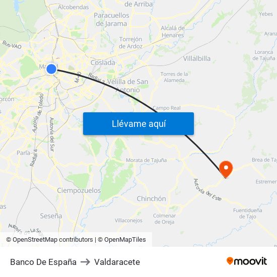 Banco De España to Valdaracete map