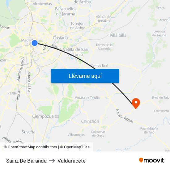 Sainz De Baranda to Valdaracete map