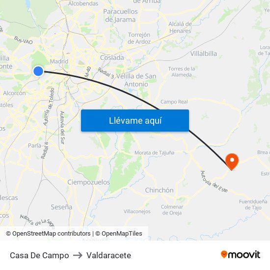 Casa De Campo to Valdaracete map