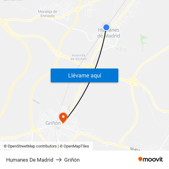 Humanes De Madrid to Griñón map